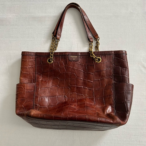 Vintage Fossil Mimi Shopper Crocodile Print Cowhide Leather Tote - Picture 11 of 11